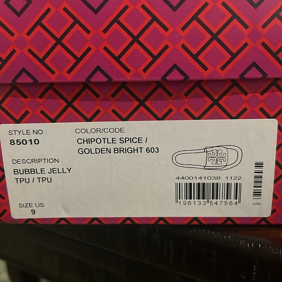 NIB Tory Burch Bubble Jelly Slides Chipotle Spice/Golden Bright Raised DoubleT-9 - Picture 7 of 9